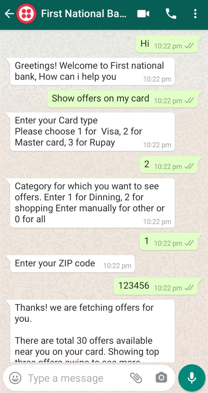 Showcase bank offers on WhatsApp, FB Messenger